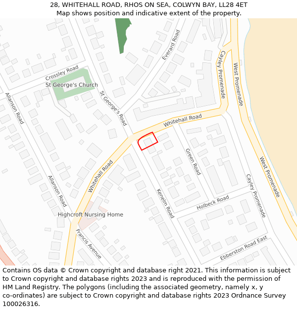 28, WHITEHALL ROAD, RHOS ON SEA, COLWYN BAY, LL28 4ET: Location map and indicative extent of plot