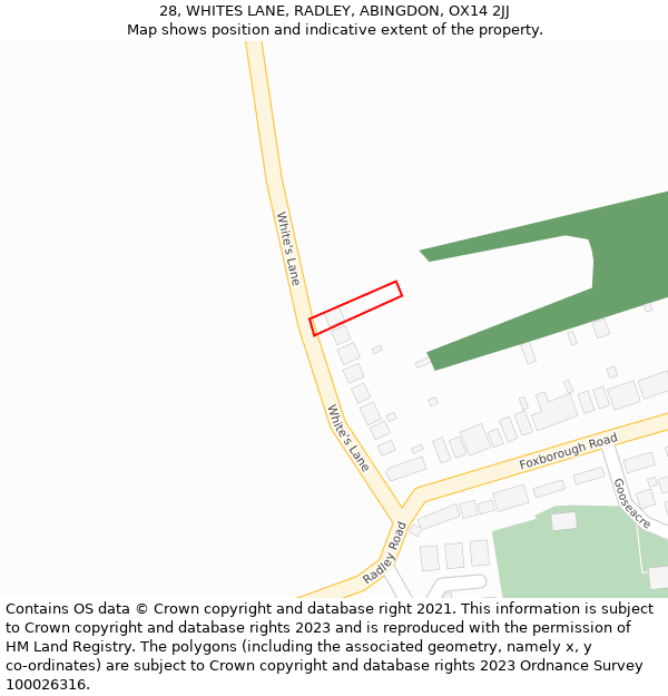 28, WHITES LANE, RADLEY, ABINGDON, OX14 2JJ: Location map and indicative extent of plot