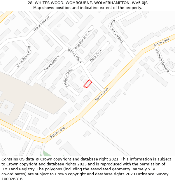 28, WHITES WOOD, WOMBOURNE, WOLVERHAMPTON, WV5 0JS: Location map and indicative extent of plot