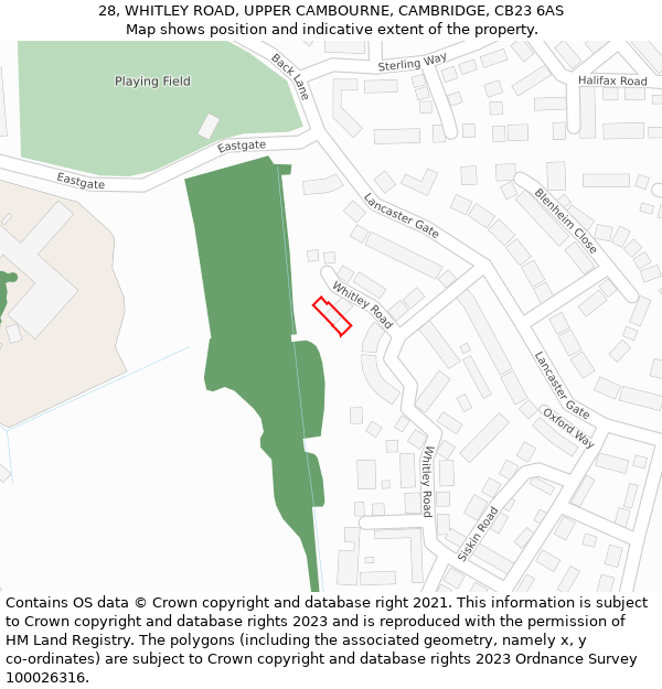 28, WHITLEY ROAD, UPPER CAMBOURNE, CAMBRIDGE, CB23 6AS: Location map and indicative extent of plot