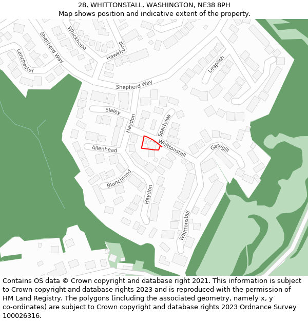 28, WHITTONSTALL, WASHINGTON, NE38 8PH: Location map and indicative extent of plot