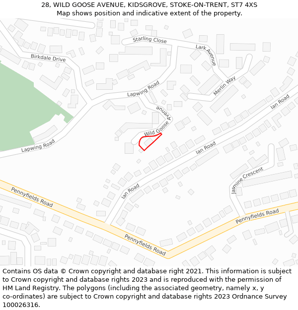 28, WILD GOOSE AVENUE, KIDSGROVE, STOKE-ON-TRENT, ST7 4XS: Location map and indicative extent of plot