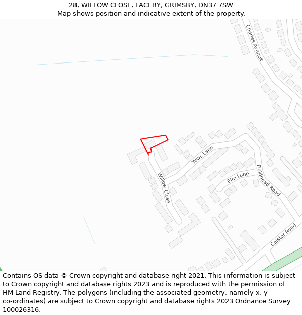 28, WILLOW CLOSE, LACEBY, GRIMSBY, DN37 7SW: Location map and indicative extent of plot