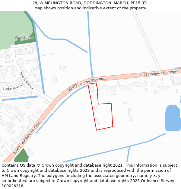 28, WIMBLINGTON ROAD, DODDINGTON, MARCH, PE15 0TL: Location map and indicative extent of plot