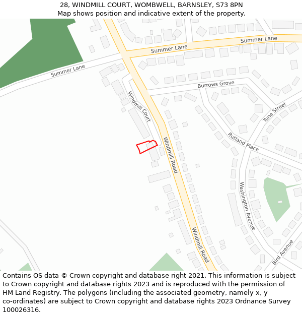 28, WINDMILL COURT, WOMBWELL, BARNSLEY, S73 8PN: Location map and indicative extent of plot