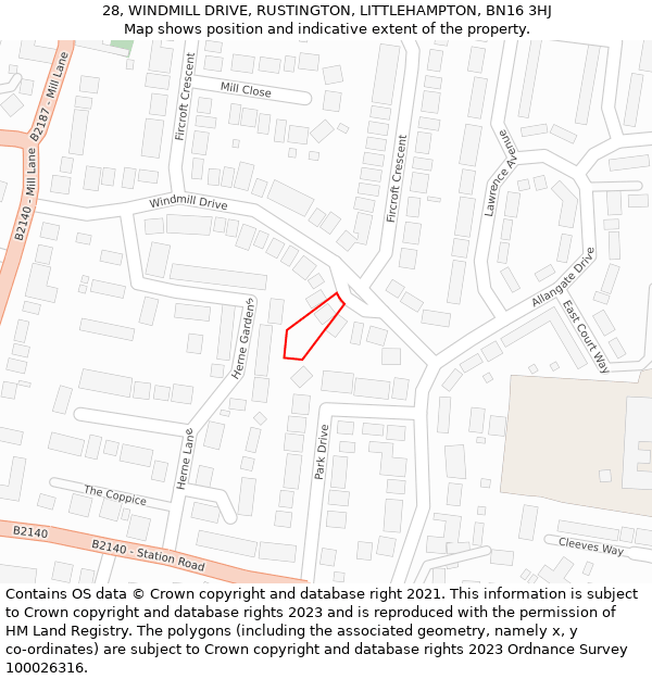 28, WINDMILL DRIVE, RUSTINGTON, LITTLEHAMPTON, BN16 3HJ: Location map and indicative extent of plot