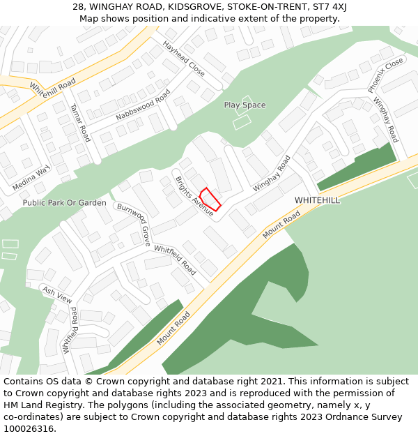 28, WINGHAY ROAD, KIDSGROVE, STOKE-ON-TRENT, ST7 4XJ: Location map and indicative extent of plot