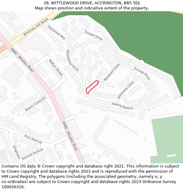 28, WITTLEWOOD DRIVE, ACCRINGTON, BB5 5DJ: Location map and indicative extent of plot