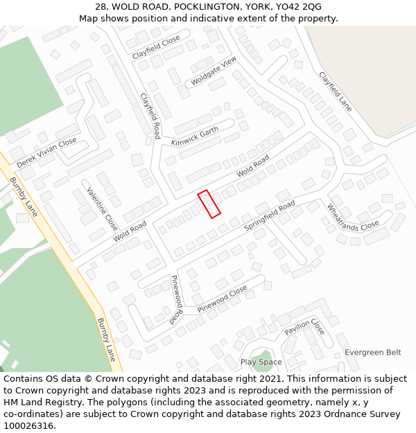28, WOLD ROAD, POCKLINGTON, YORK, YO42 2QG: Location map and indicative extent of plot