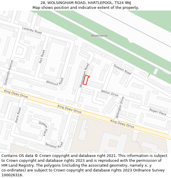 28, WOLSINGHAM ROAD, HARTLEPOOL, TS24 9NJ: Location map and indicative extent of plot