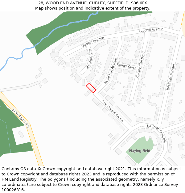 28, WOOD END AVENUE, CUBLEY, SHEFFIELD, S36 6FX: Location map and indicative extent of plot
