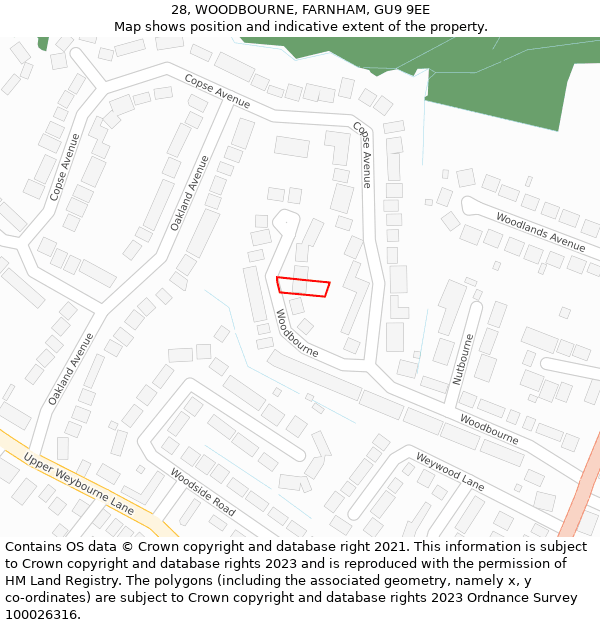 28, WOODBOURNE, FARNHAM, GU9 9EE: Location map and indicative extent of plot