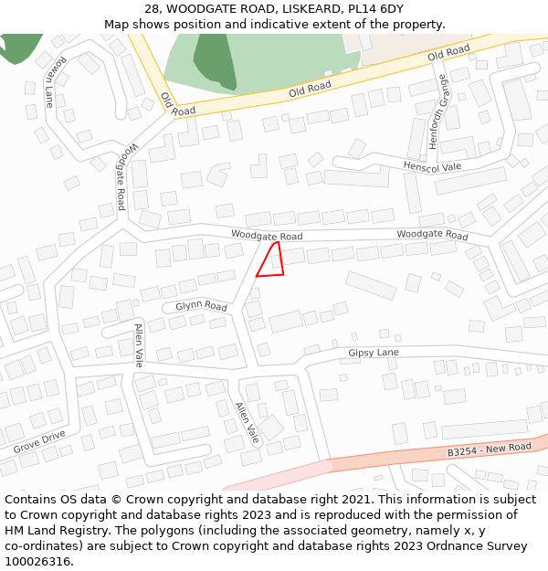 28, WOODGATE ROAD, LISKEARD, PL14 6DY: Location map and indicative extent of plot