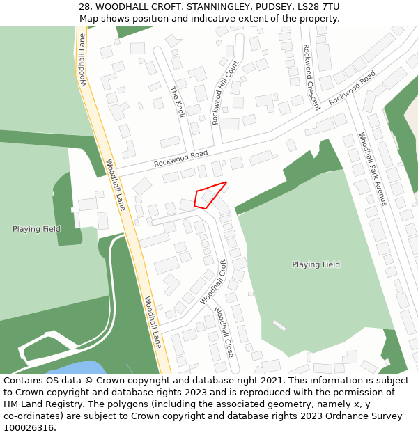 28, WOODHALL CROFT, STANNINGLEY, PUDSEY, LS28 7TU: Location map and indicative extent of plot
