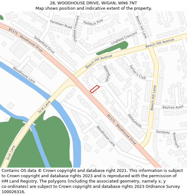 28, WOODHOUSE DRIVE, WIGAN, WN6 7NT: Location map and indicative extent of plot