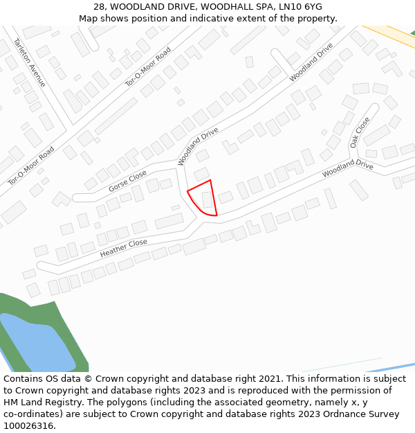 28, WOODLAND DRIVE, WOODHALL SPA, LN10 6YG: Location map and indicative extent of plot