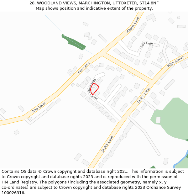 28, WOODLAND VIEWS, MARCHINGTON, UTTOXETER, ST14 8NF: Location map and indicative extent of plot