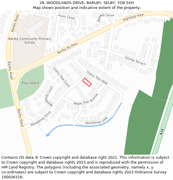 28, WOODLANDS DRIVE, BARLBY, SELBY, YO8 5XH: Location map and indicative extent of plot