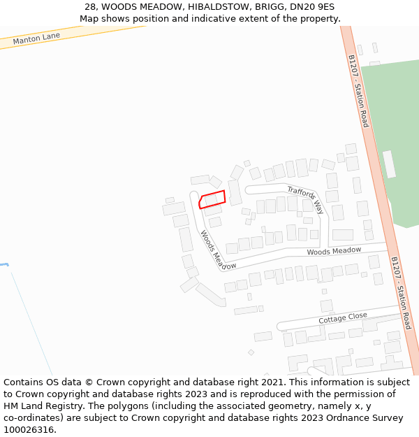 28, WOODS MEADOW, HIBALDSTOW, BRIGG, DN20 9ES: Location map and indicative extent of plot