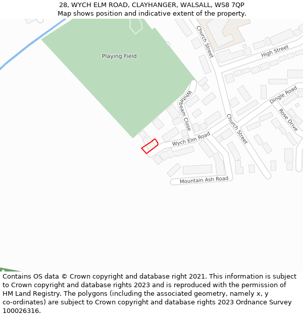 28, WYCH ELM ROAD, CLAYHANGER, WALSALL, WS8 7QP: Location map and indicative extent of plot