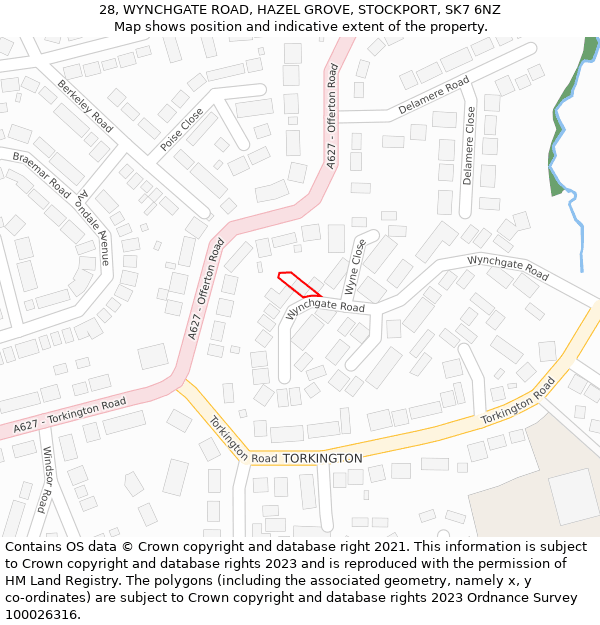 28, WYNCHGATE ROAD, HAZEL GROVE, STOCKPORT, SK7 6NZ: Location map and indicative extent of plot