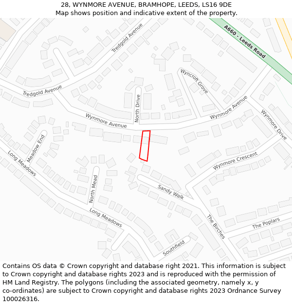 28, WYNMORE AVENUE, BRAMHOPE, LEEDS, LS16 9DE: Location map and indicative extent of plot