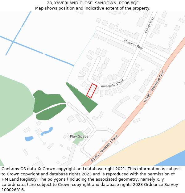 28, YAVERLAND CLOSE, SANDOWN, PO36 8QF: Location map and indicative extent of plot