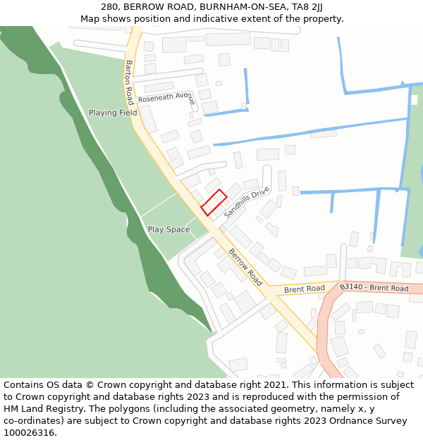 280, BERROW ROAD, BURNHAM-ON-SEA, TA8 2JJ: Location map and indicative extent of plot