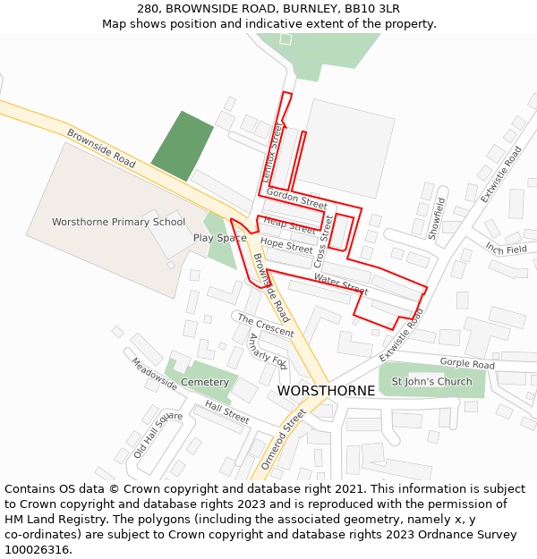280, BROWNSIDE ROAD, BURNLEY, BB10 3LR: Location map and indicative extent of plot