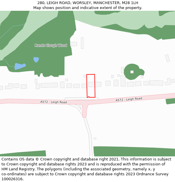 280, LEIGH ROAD, WORSLEY, MANCHESTER, M28 1LH: Location map and indicative extent of plot