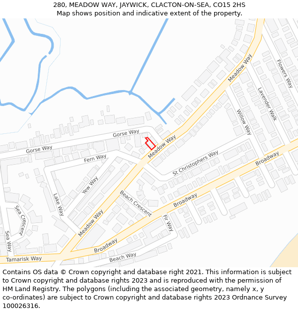 280, MEADOW WAY, JAYWICK, CLACTON-ON-SEA, CO15 2HS: Location map and indicative extent of plot