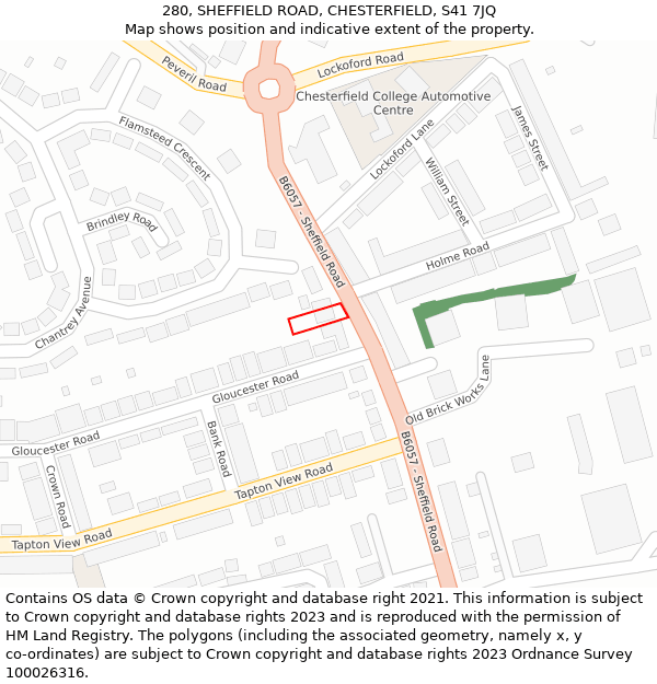 280, SHEFFIELD ROAD, CHESTERFIELD, S41 7JQ: Location map and indicative extent of plot