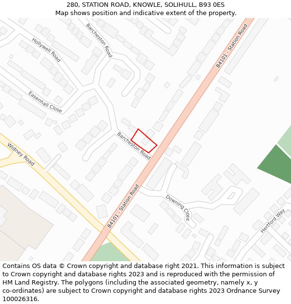 280, STATION ROAD, KNOWLE, SOLIHULL, B93 0ES: Location map and indicative extent of plot