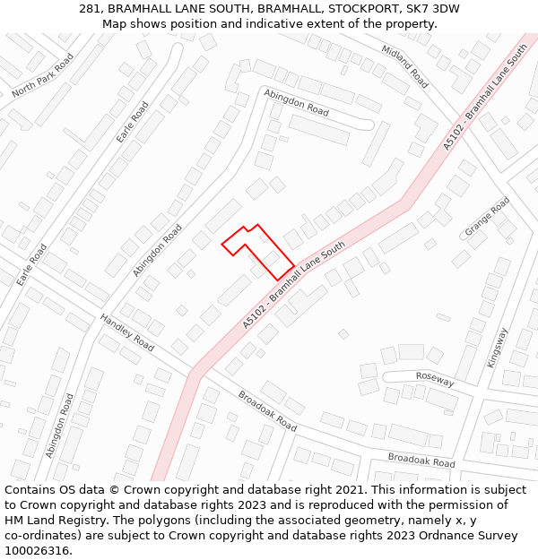 281, BRAMHALL LANE SOUTH, BRAMHALL, STOCKPORT, SK7 3DW: Location map and indicative extent of plot