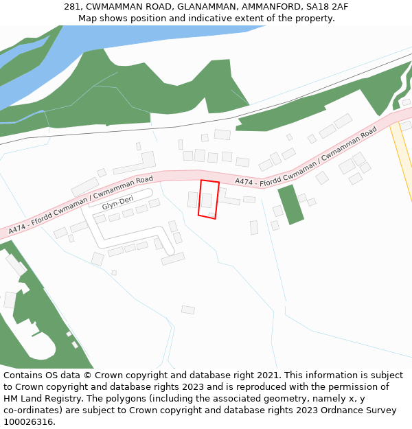 281, CWMAMMAN ROAD, GLANAMMAN, AMMANFORD, SA18 2AF: Location map and indicative extent of plot