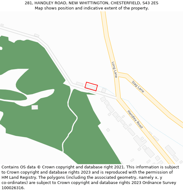 281, HANDLEY ROAD, NEW WHITTINGTON, CHESTERFIELD, S43 2ES: Location map and indicative extent of plot