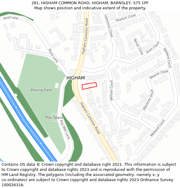 281, HIGHAM COMMON ROAD, HIGHAM, BARNSLEY, S75 1PF: Location map and indicative extent of plot