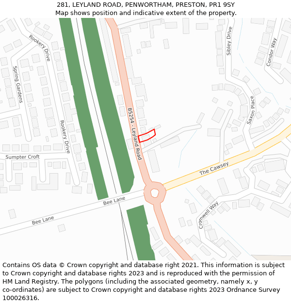 281, LEYLAND ROAD, PENWORTHAM, PRESTON, PR1 9SY: Location map and indicative extent of plot