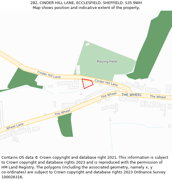282, CINDER HILL LANE, ECCLESFIELD, SHEFFIELD, S35 9WH: Location map and indicative extent of plot