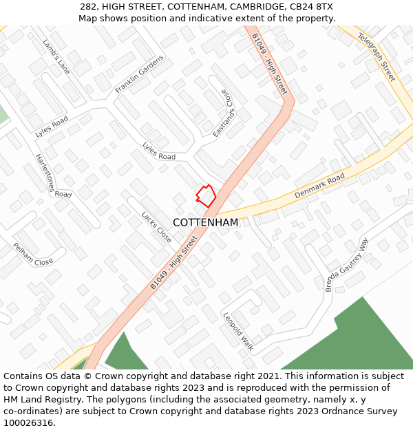 282, HIGH STREET, COTTENHAM, CAMBRIDGE, CB24 8TX: Location map and indicative extent of plot
