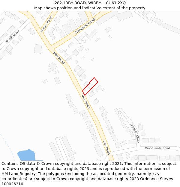 282, IRBY ROAD, WIRRAL, CH61 2XQ: Location map and indicative extent of plot