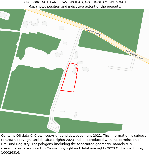 282, LONGDALE LANE, RAVENSHEAD, NOTTINGHAM, NG15 9AH: Location map and indicative extent of plot