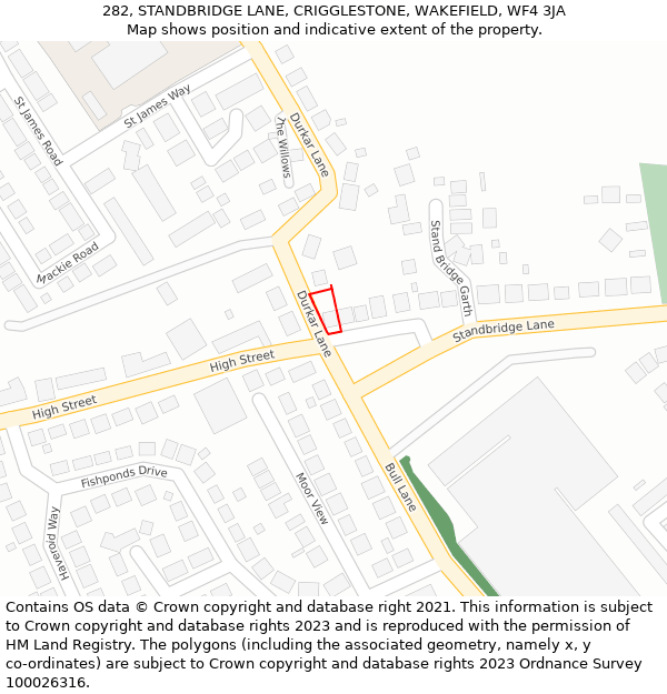 282, STANDBRIDGE LANE, CRIGGLESTONE, WAKEFIELD, WF4 3JA: Location map and indicative extent of plot