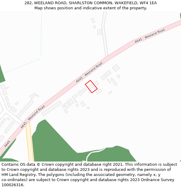 282, WEELAND ROAD, SHARLSTON COMMON, WAKEFIELD, WF4 1EA: Location map and indicative extent of plot