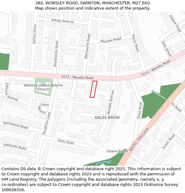 282, WORSLEY ROAD, SWINTON, MANCHESTER, M27 0AG: Location map and indicative extent of plot