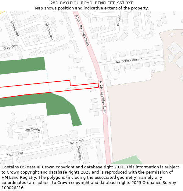 283, RAYLEIGH ROAD, BENFLEET, SS7 3XF: Location map and indicative extent of plot