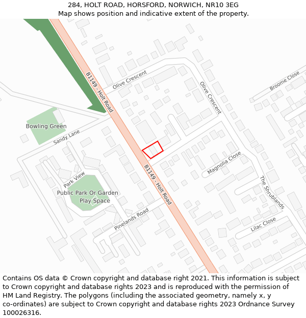 284, HOLT ROAD, HORSFORD, NORWICH, NR10 3EG: Location map and indicative extent of plot