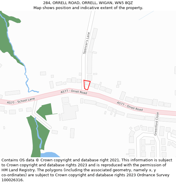 284, ORRELL ROAD, ORRELL, WIGAN, WN5 8QZ: Location map and indicative extent of plot