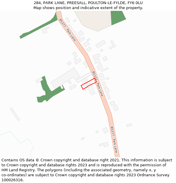284, PARK LANE, PREESALL, POULTON-LE-FYLDE, FY6 0LU: Location map and indicative extent of plot