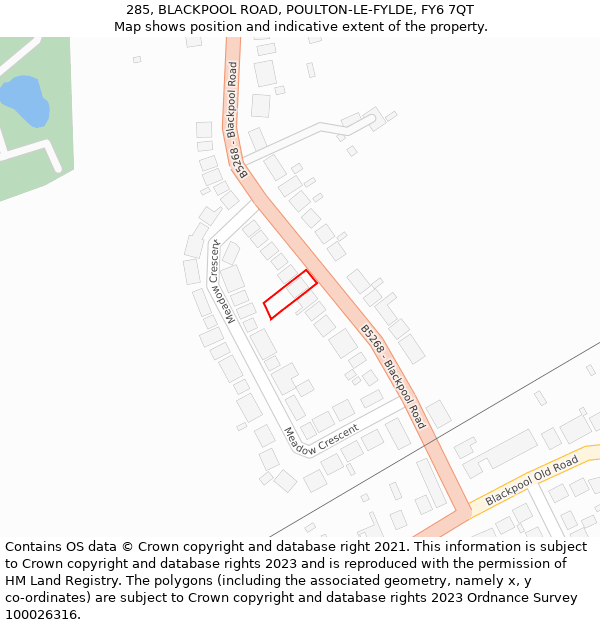 285, BLACKPOOL ROAD, POULTON-LE-FYLDE, FY6 7QT: Location map and indicative extent of plot